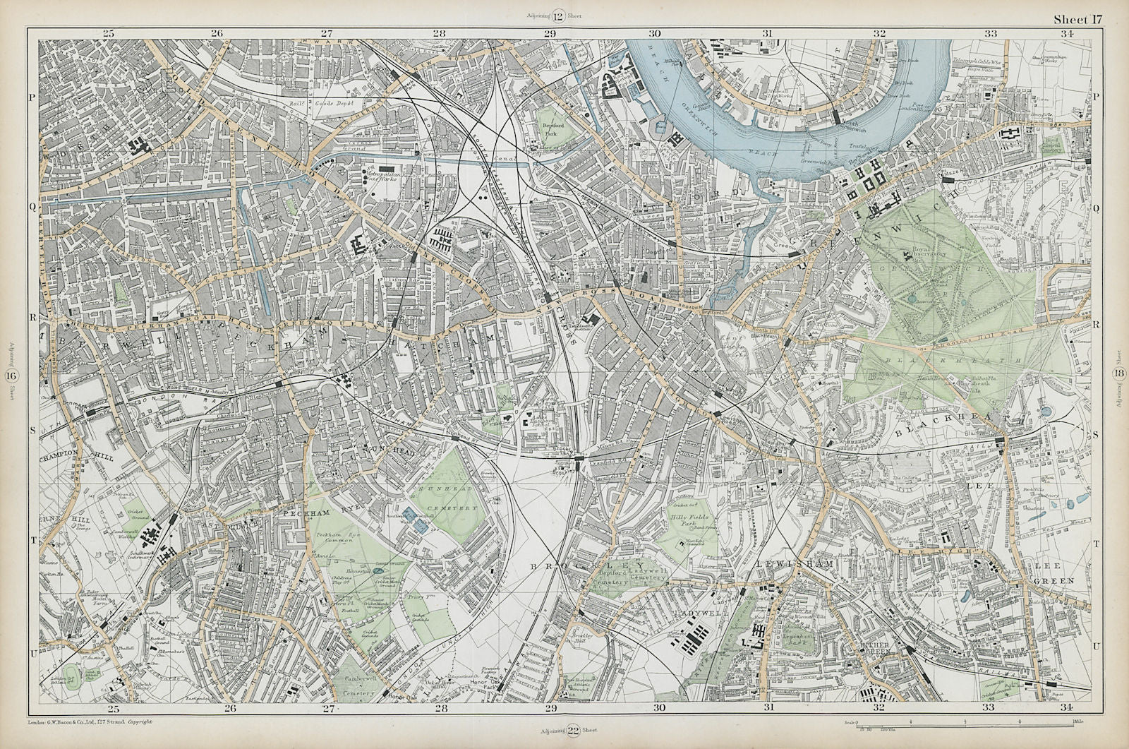 LONDON SOUTH Camberwell Greenwich Deptford Lewisham Southwark. BACON  1906 map